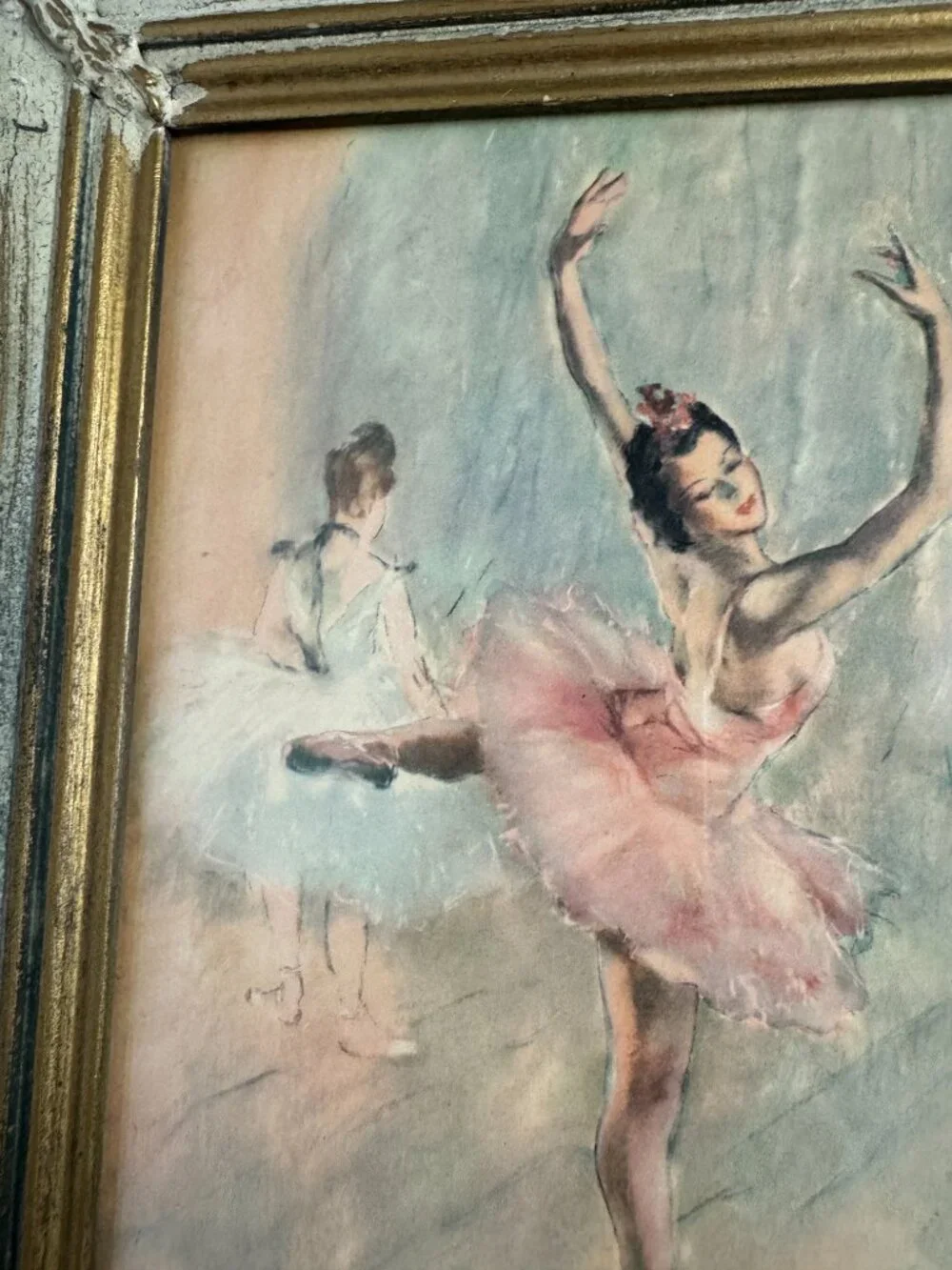 Vintage Ballerina Print Impressionist Ballet Dancer Ornate Distressed Frame